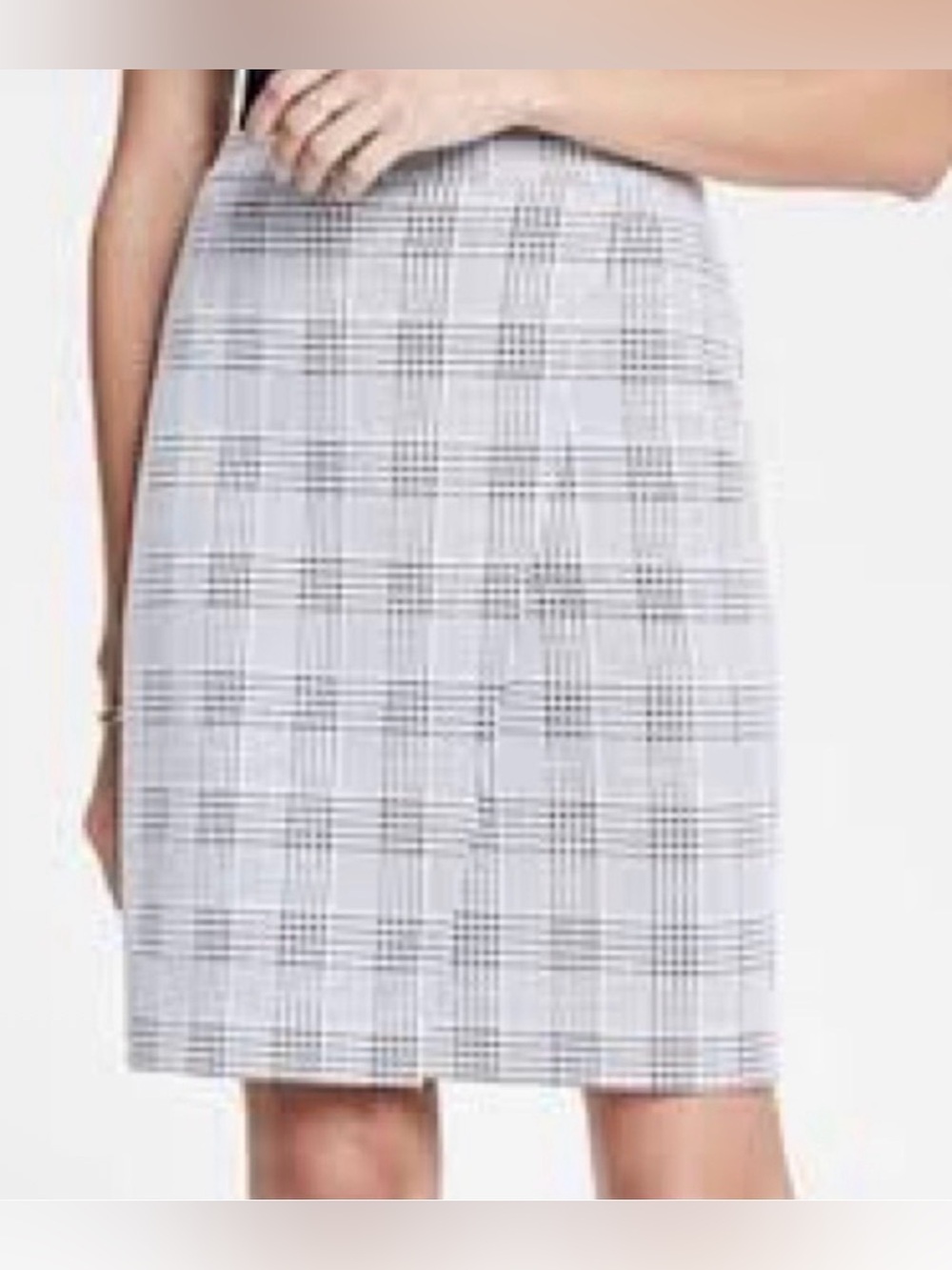 Ann Taylor Sz Large Pencil Skirt Houndstooth Black and White Faux Wrap NWOT